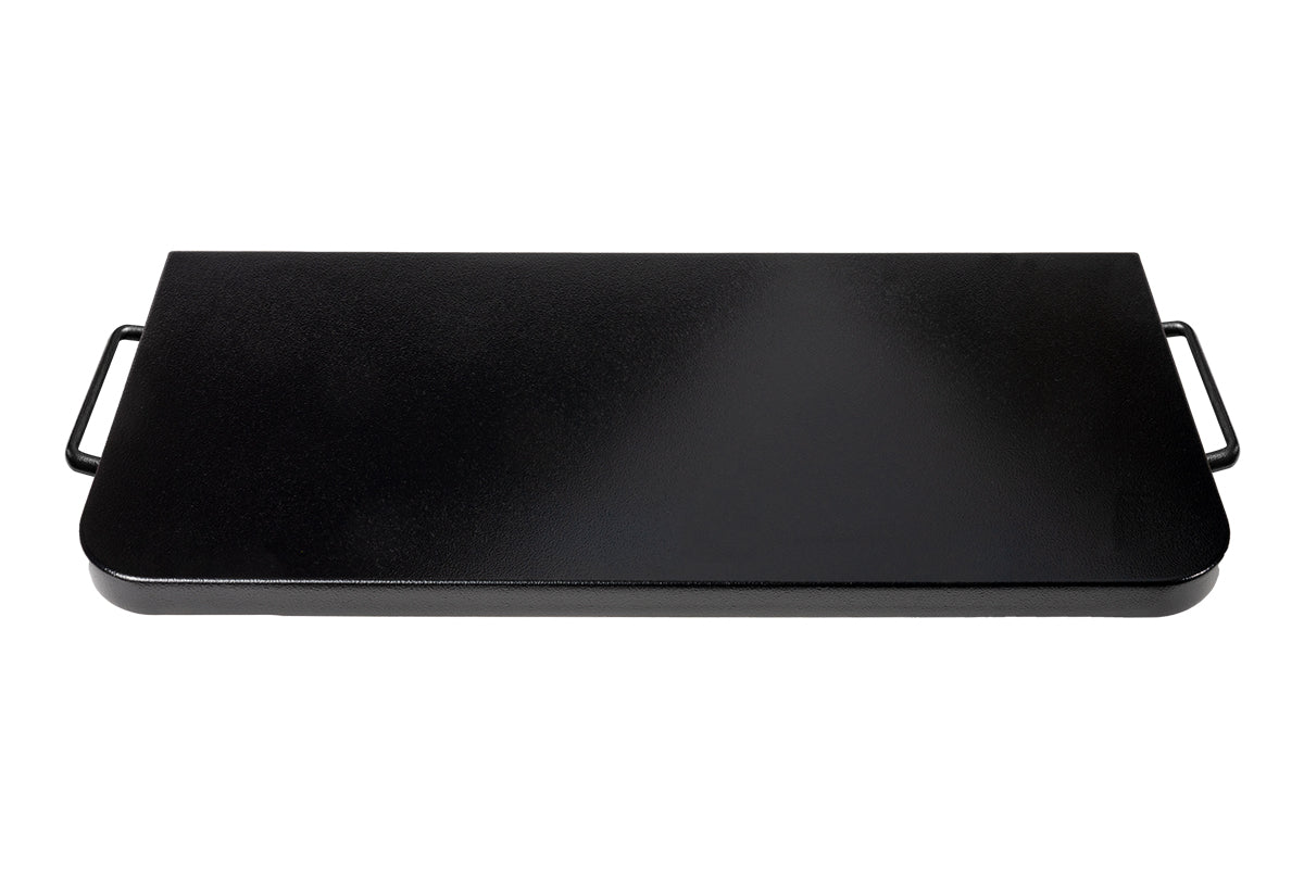 Traeger P.A.L. folding front shelf viewed from above, showing its rectangular surface and side handles
