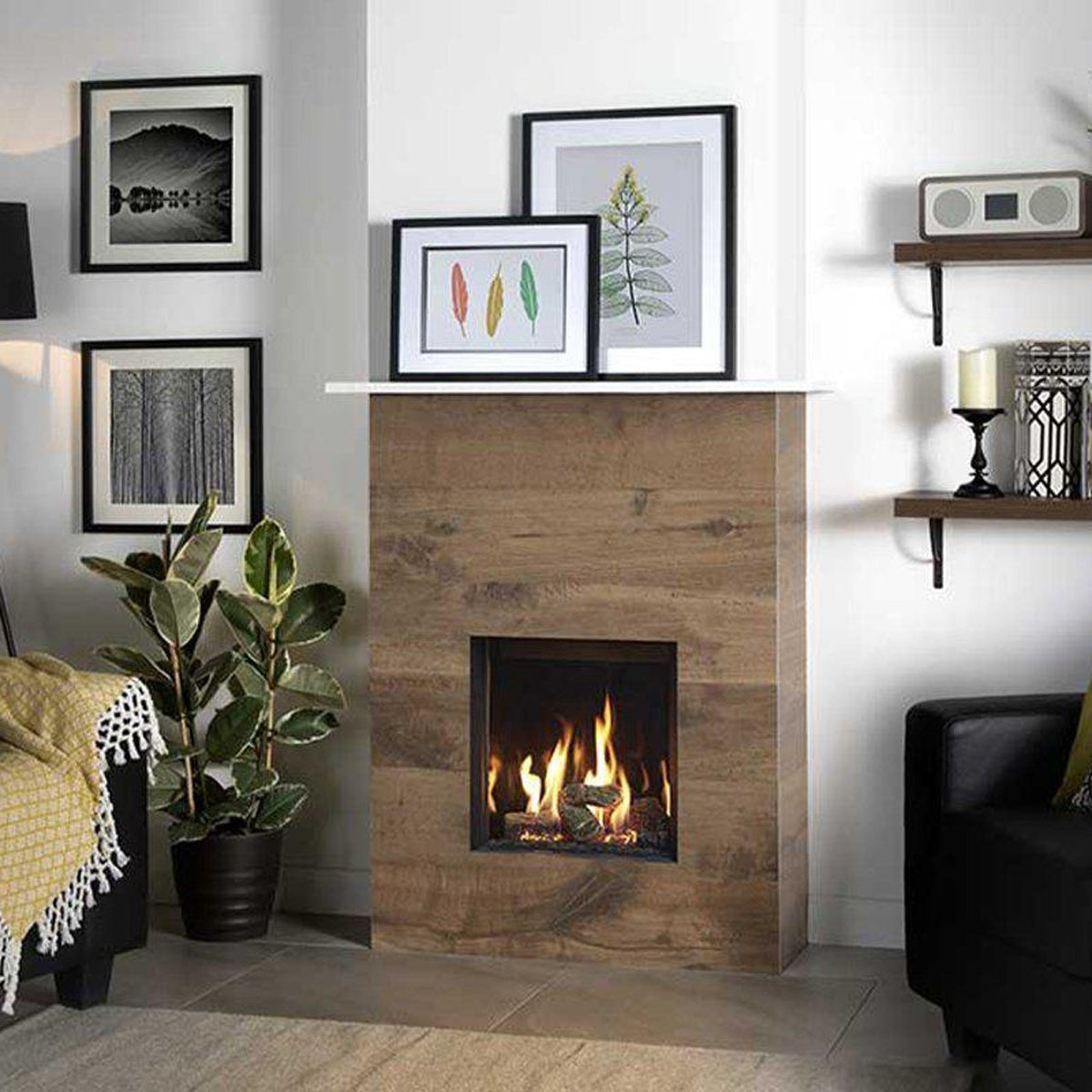 Gazco Riva2 400 Edge frameless gas fire in a timber-panelled room — The Stove Yard