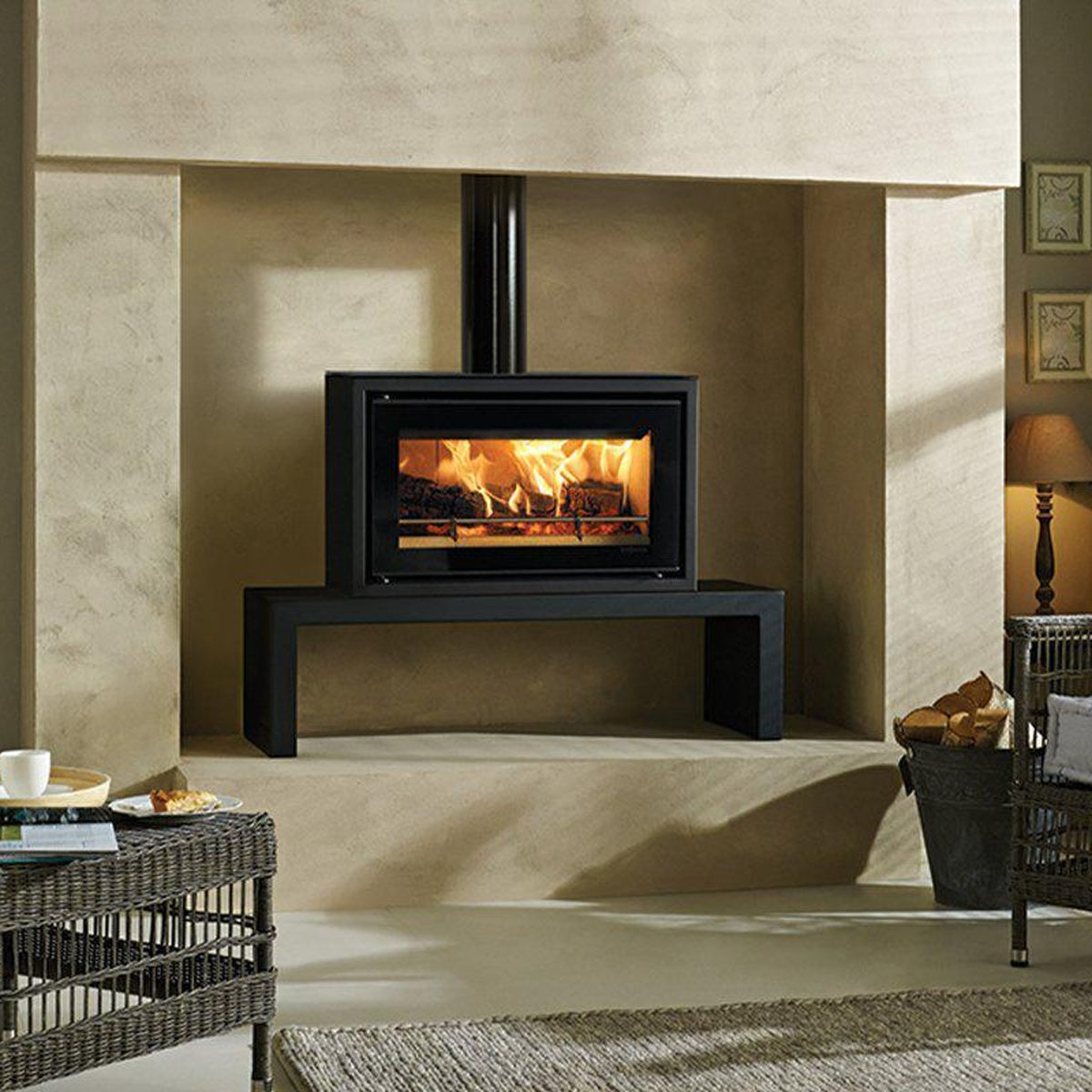Stovax Studio 1 Freestanding stove on a 81 High Bench — The Stove Yard
