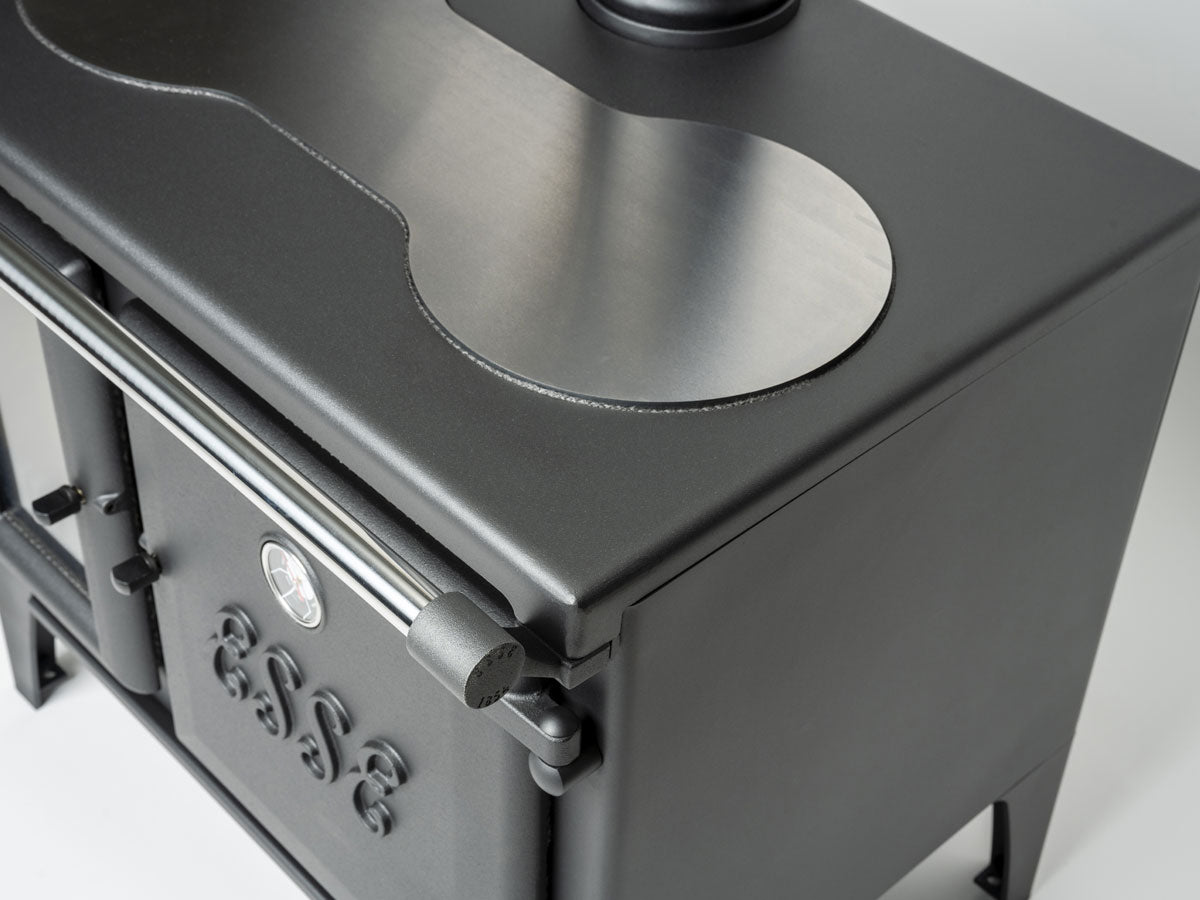 Angled view of the ESSE Lightheart S wood-fired cook stove