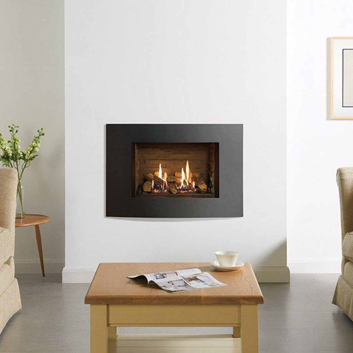 Gazco Riva2 500 Verve XS gas fire in Graphite with Ledgestone lining