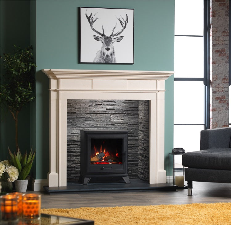 Penman Bassington Electric Stove in a fireplace setting