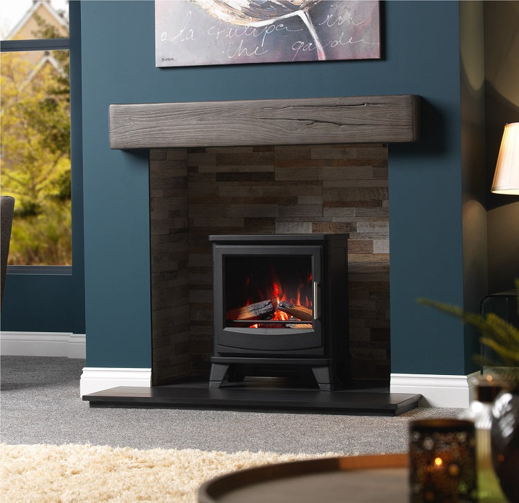 Gallery Solano Electric Stove in a fireplace setting