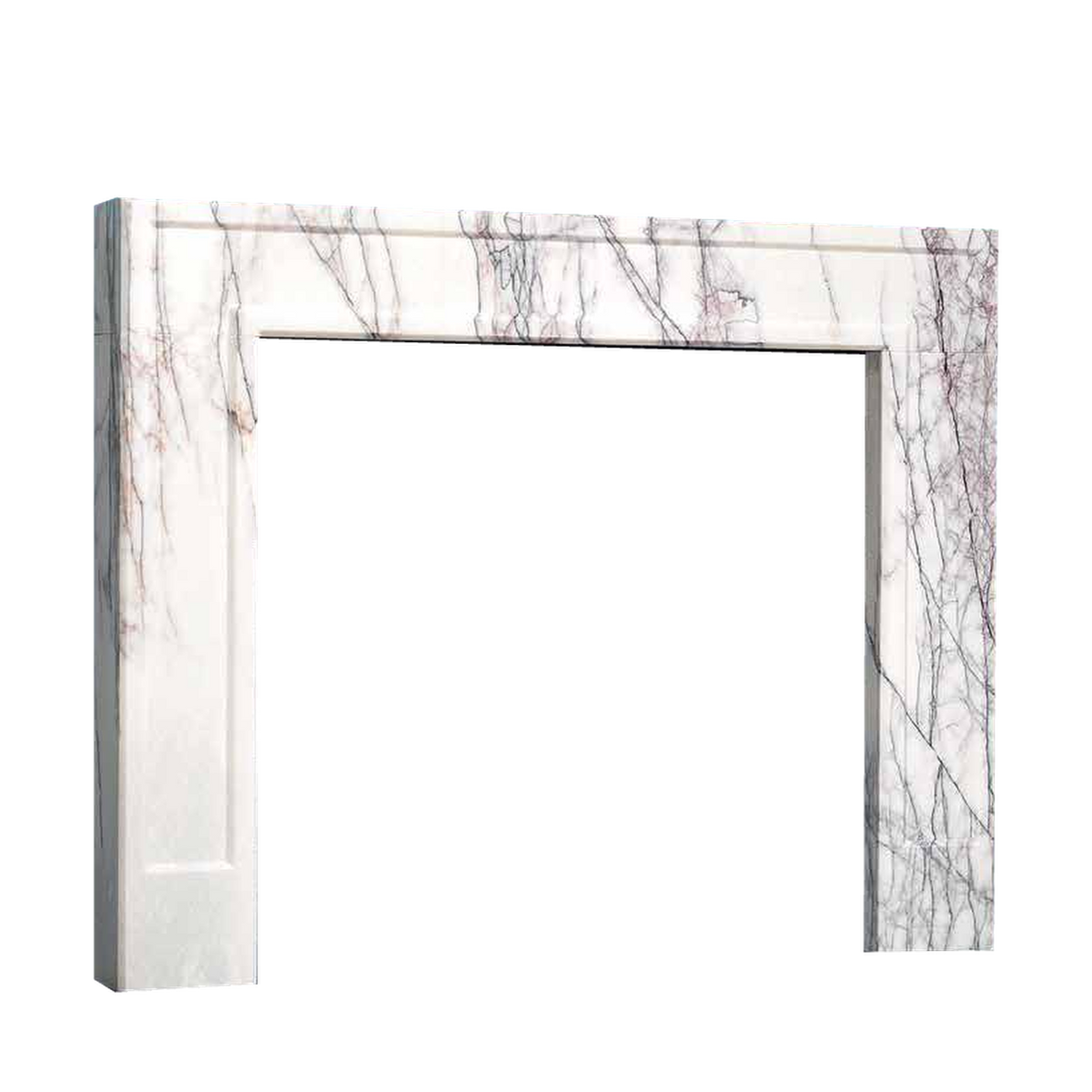 Penman Allora fireplace mantel in Lilac marble on a clear background.