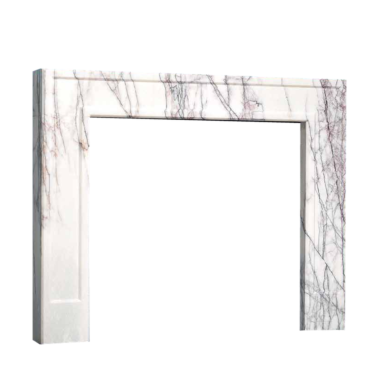 Penman Allora fireplace mantel in Lilac marble on a clear background.