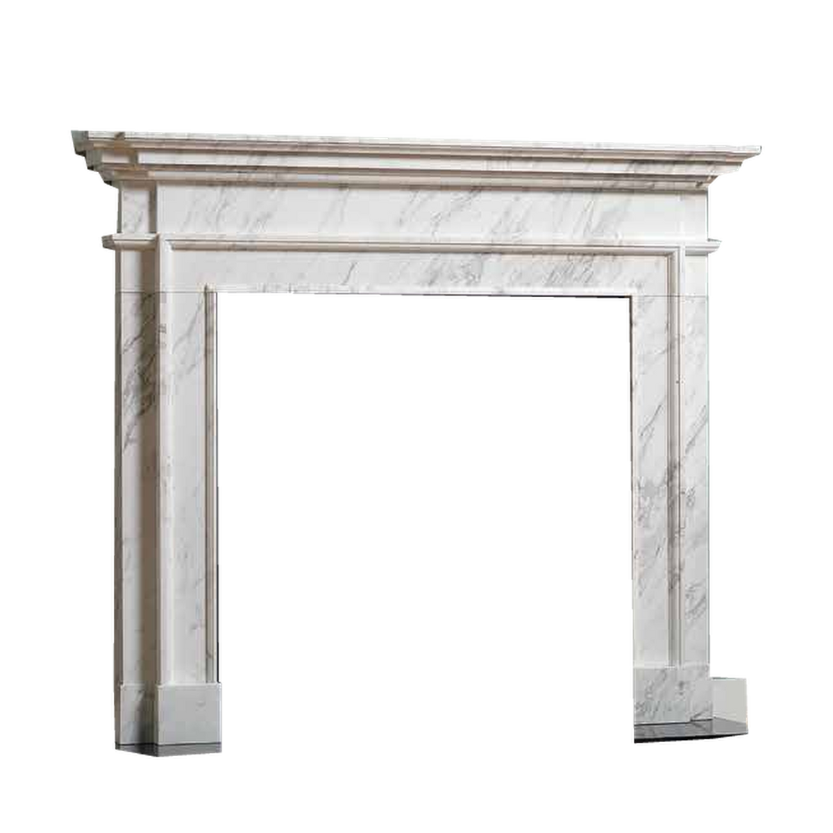 Penman Aversa fireplace mantel in Kallos marble on a clear background; mantel only.