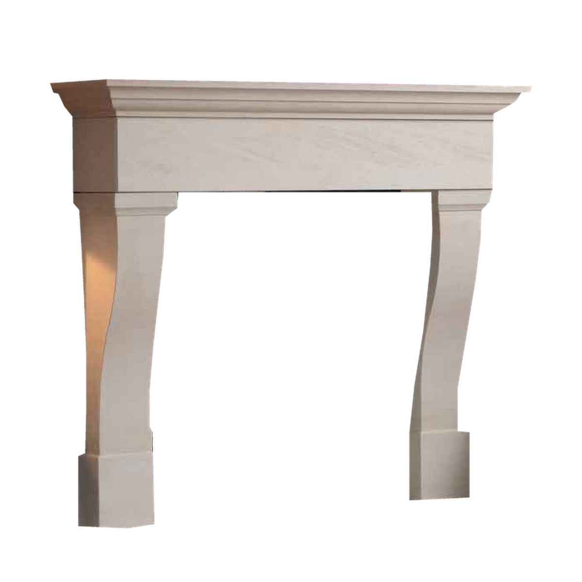 Penman Tavira fireplace mantel in Iberian limestone with hearths and slips on a clear background.