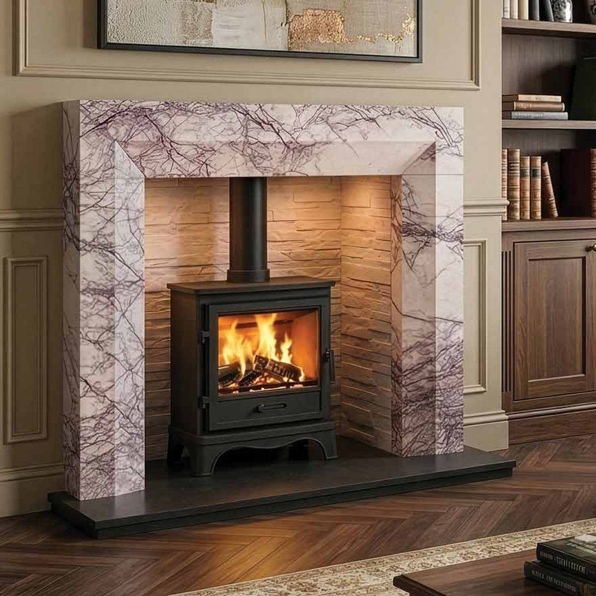 Tenbury 53″ Natural Lilac Marble — fireplace product photograph
