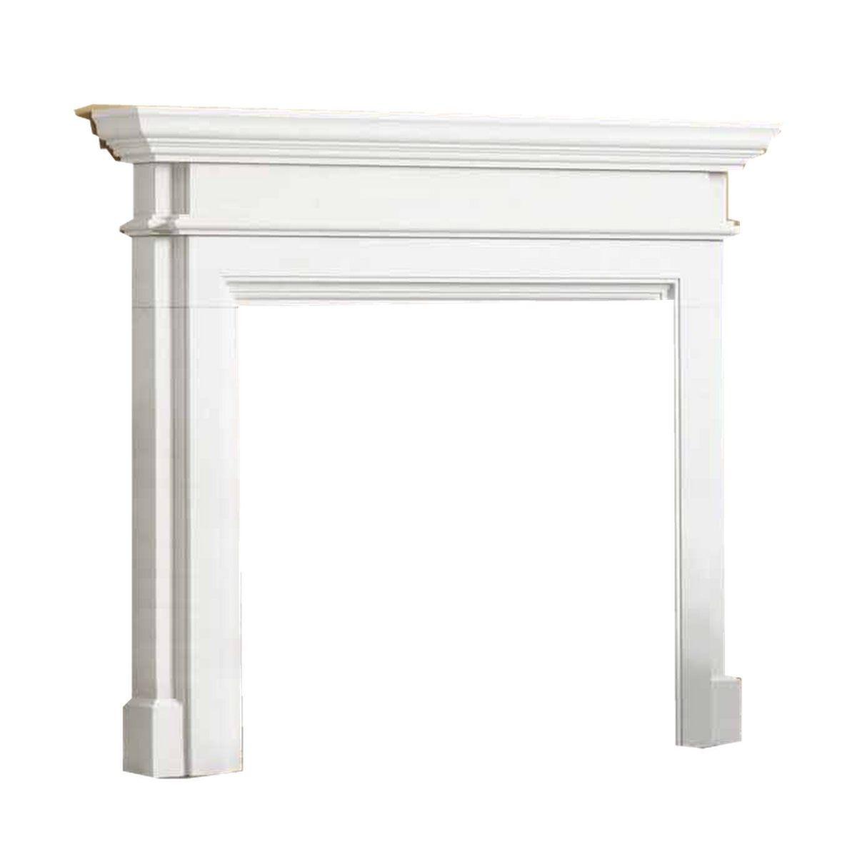 Penman Teramo fireplace mantel in Agean limestone on a clear background.