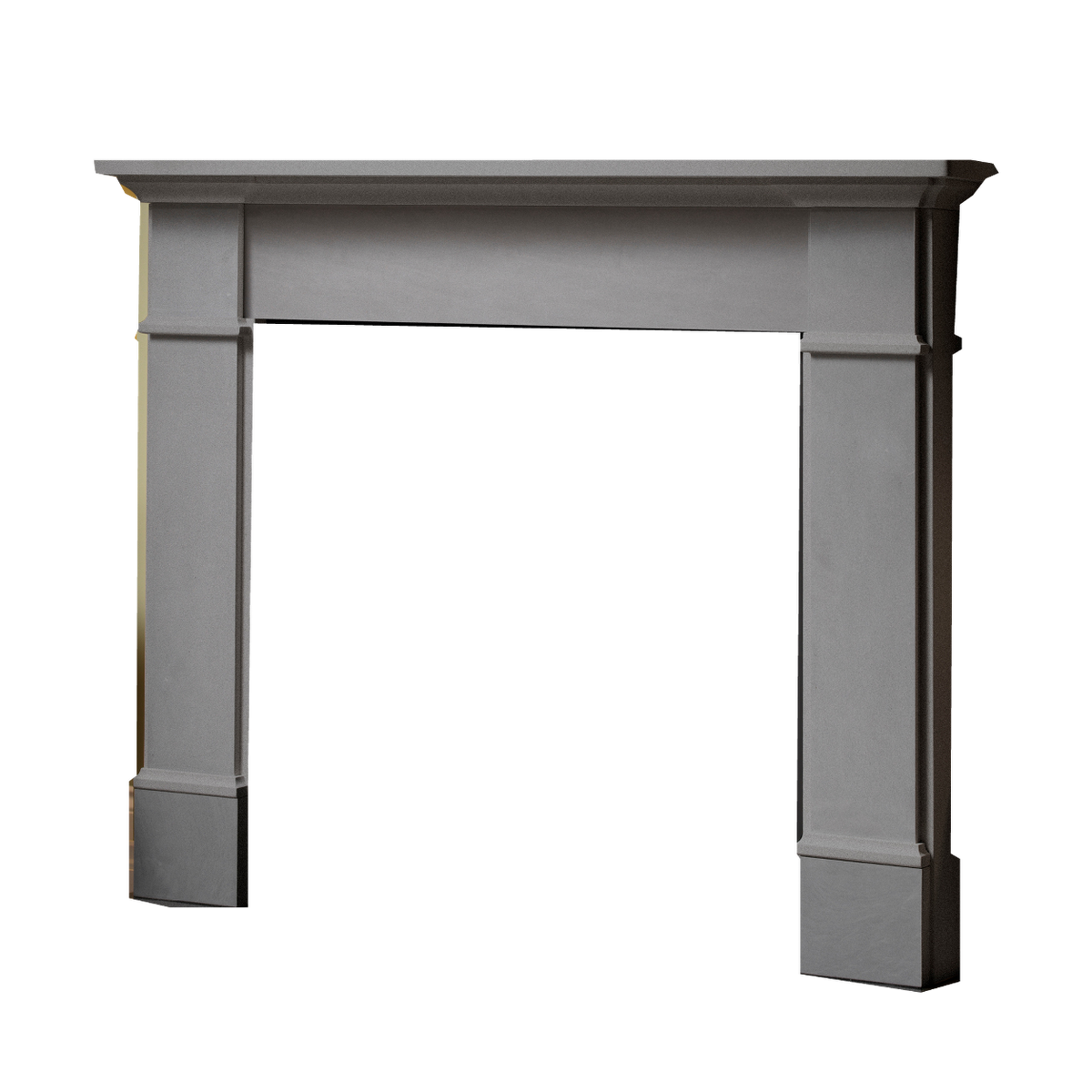 Penman Velletri fireplace mantel in Persian limestone on a clear background; mantel only.