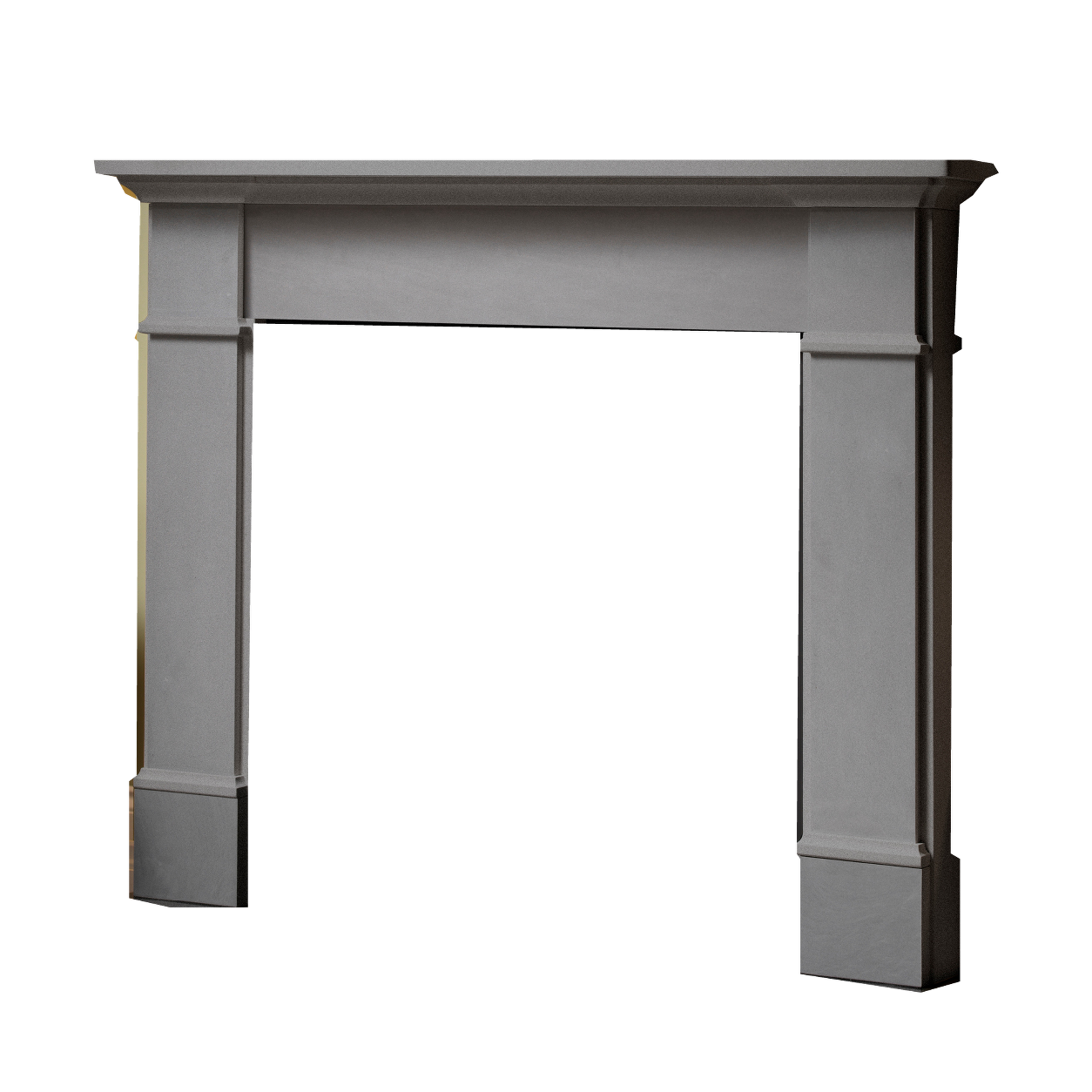 Penman Velletri fireplace mantel in Persian limestone on a clear background; mantel only.