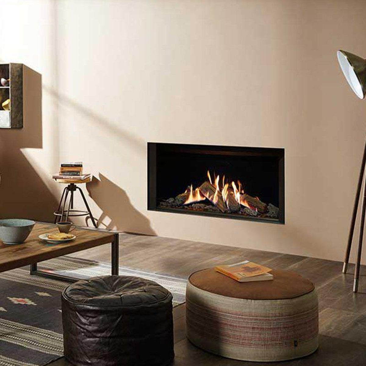 Gazco Reflex 105 Edge gas fire in a white wall in a living room