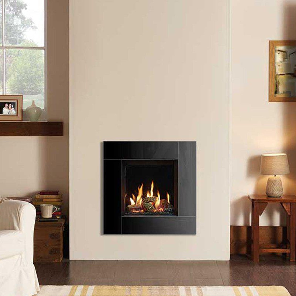 Gazco Riva2 400 Icon XS with EchoFlame Black Glass — The Stove Yard