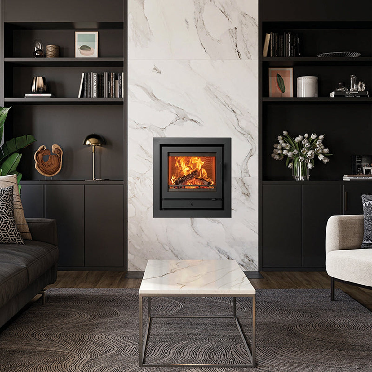 Stovax Riva2 50 inset fire with Profil 4-sided frame — The Stove Yard