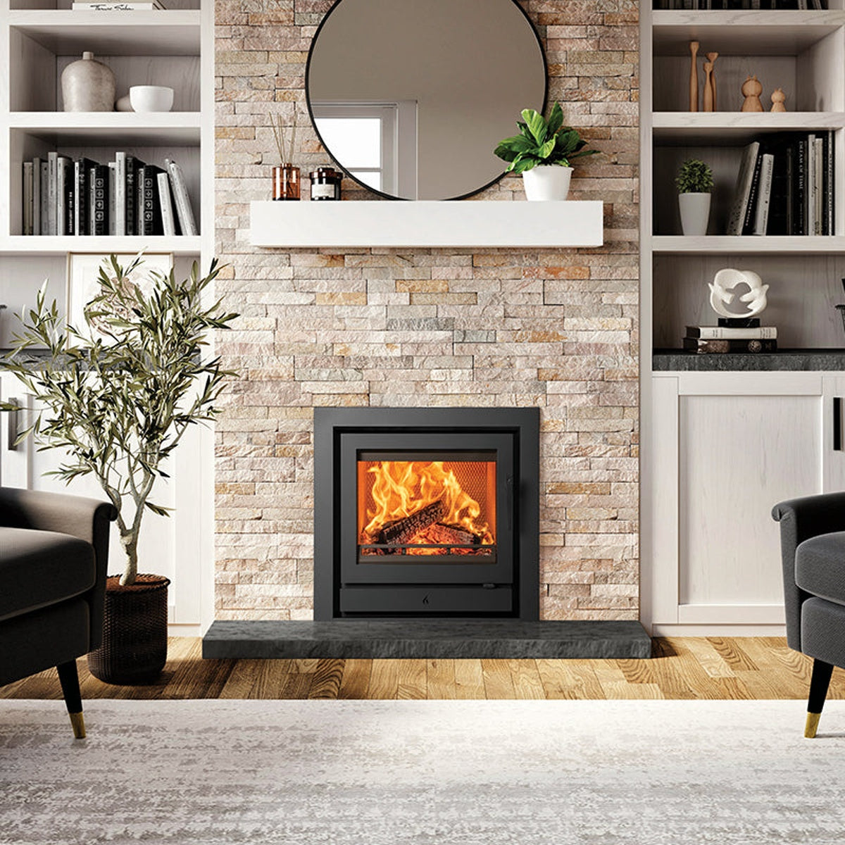 Stovax Riva2 50 inset fire with Profil 3-sided frame — The Stove Yard