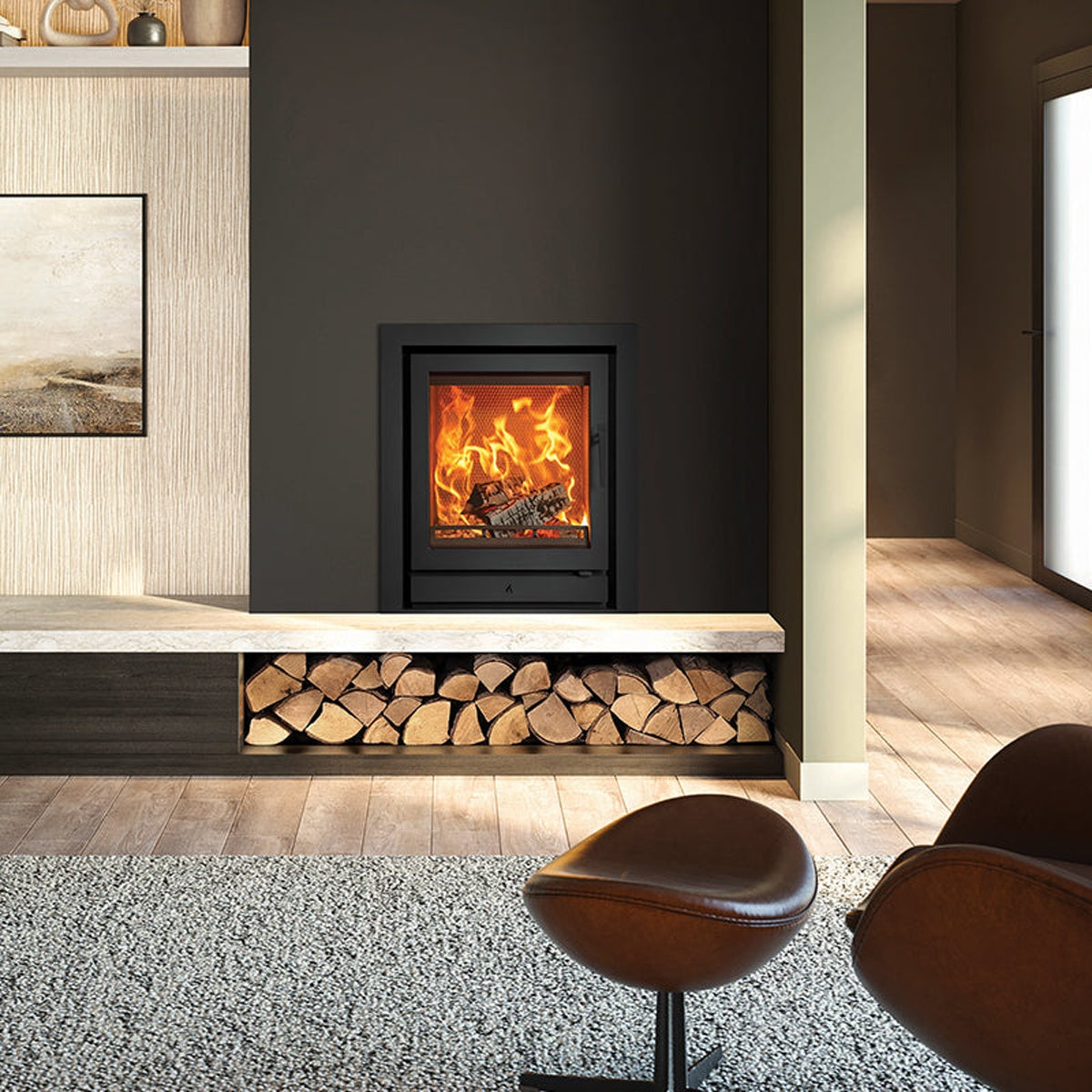 Stovax Riva2 55 inset fire with Profil 4-sided frame — The Stove Yard