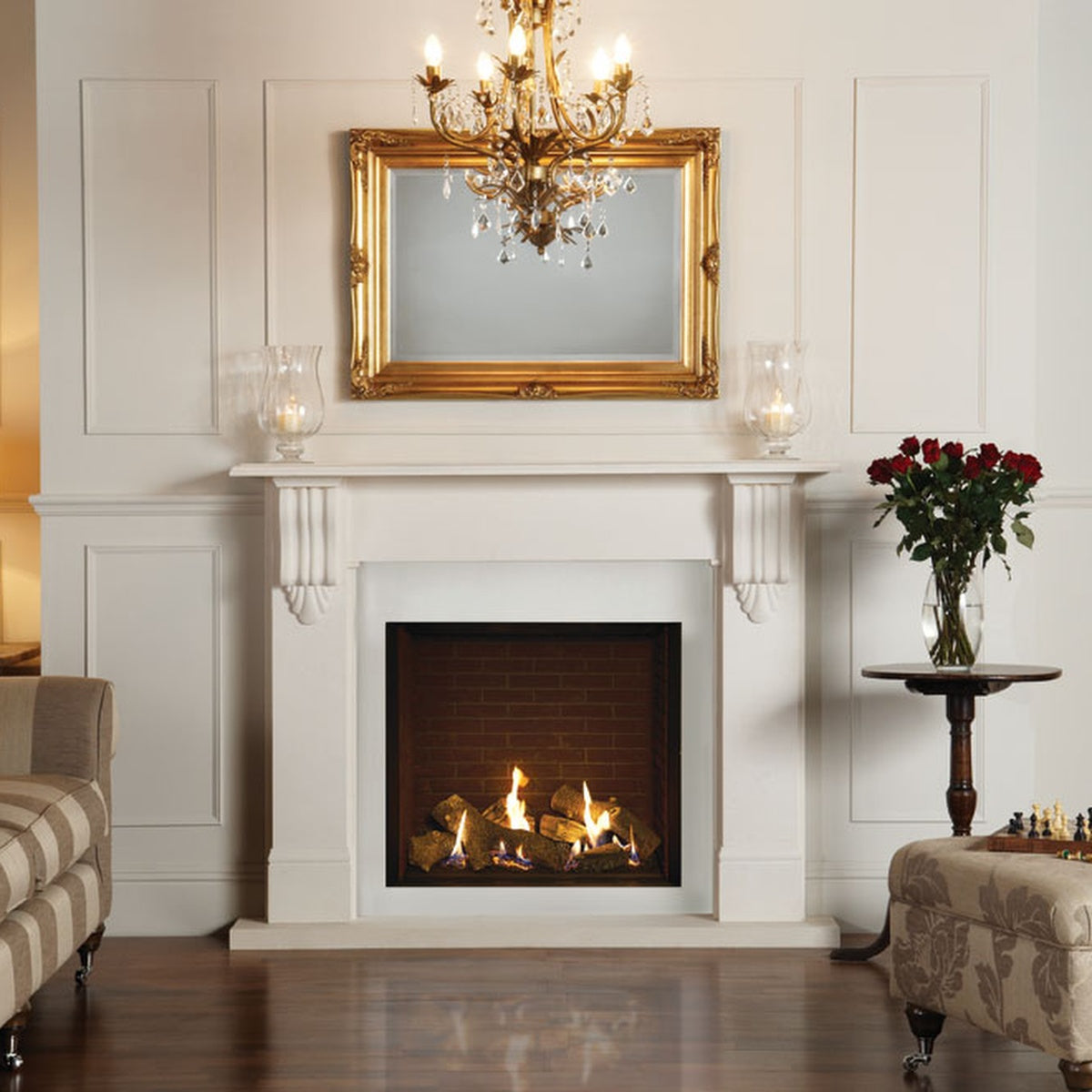 Stovax Victorian Corbel natural limestone mantel shown with a separately supplied Riva2 gas fire and hearth