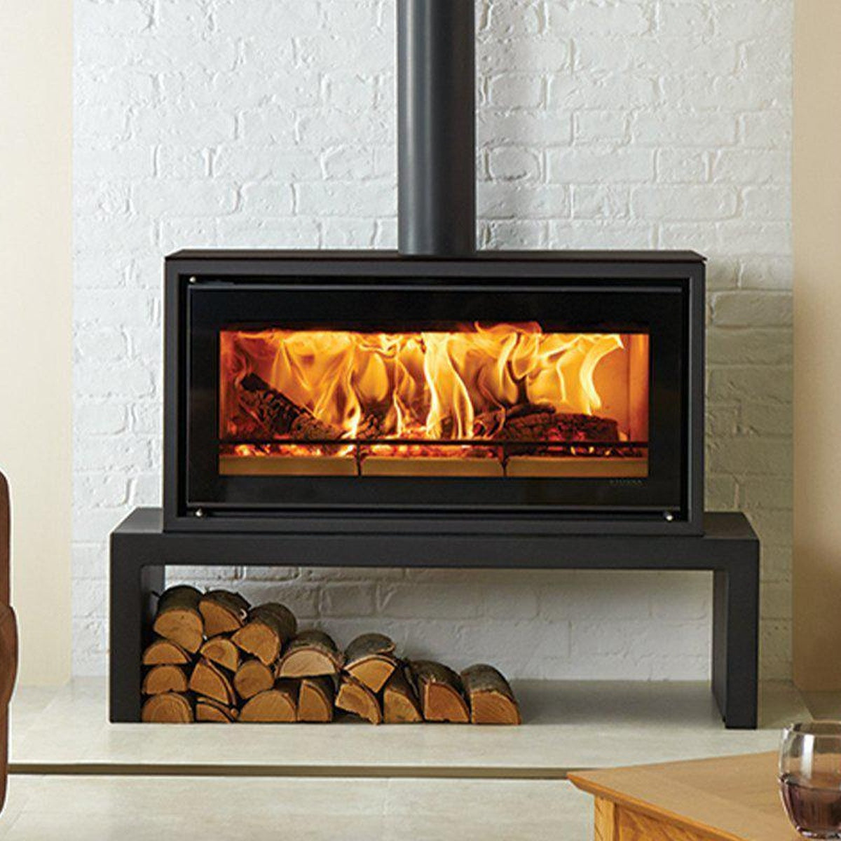 Stovax Studio 2 Freestanding wood burning stove on 140 Low Bench — The Stove Yard