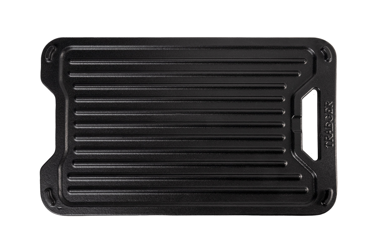Top view of the ribbed side of the Traeger ModiFIRE cast iron griddle