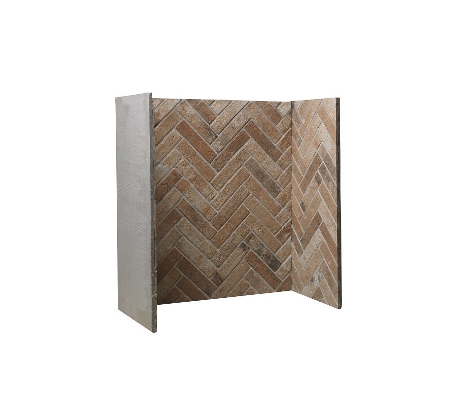 Ceramic Fireplace Chamber, Brickbond or Herringbone in Urban Dusk — Herringbone — supplier product photograph