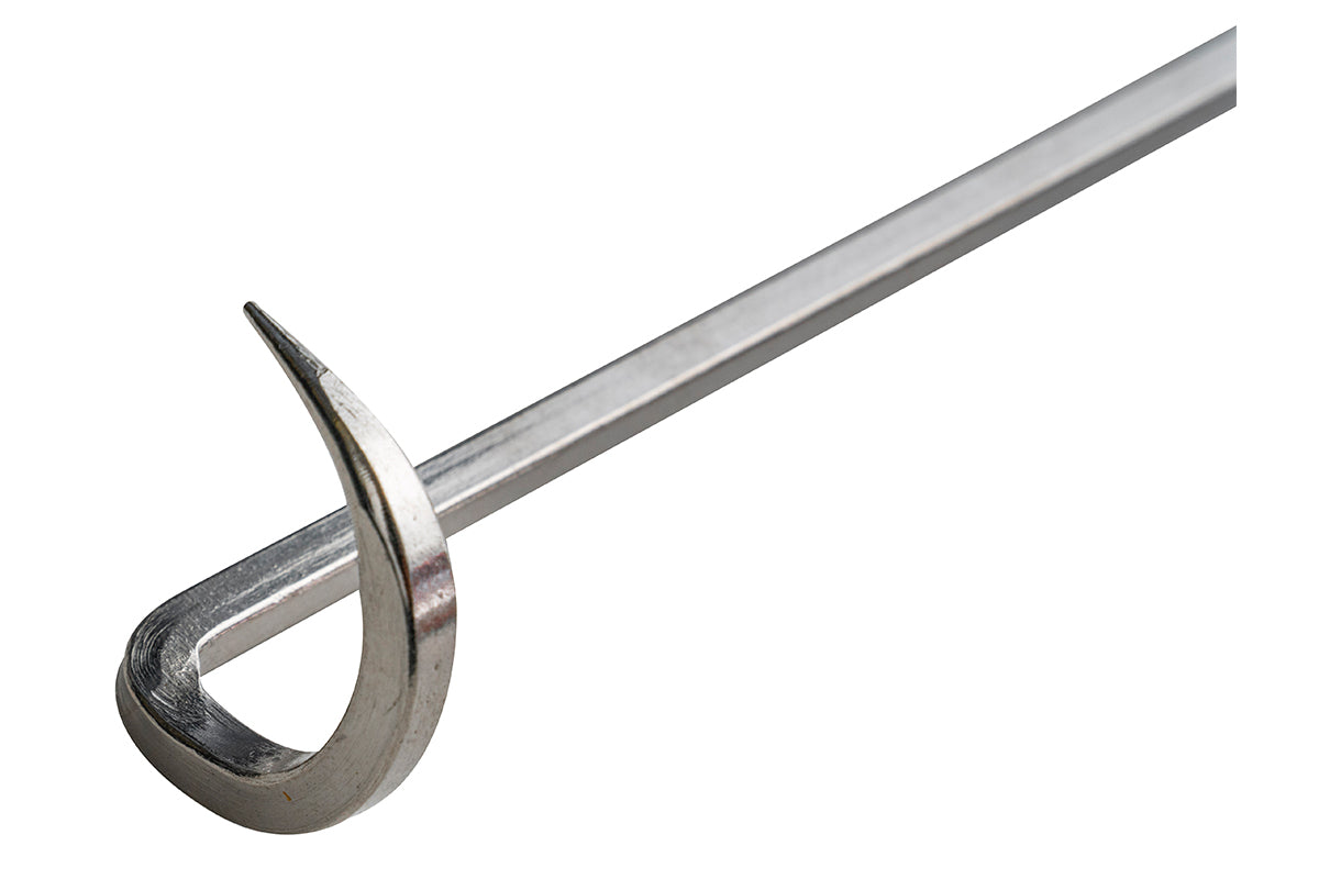 Traeger BBQ Pig Tail curved lifting hook and metal shaft shown in detail