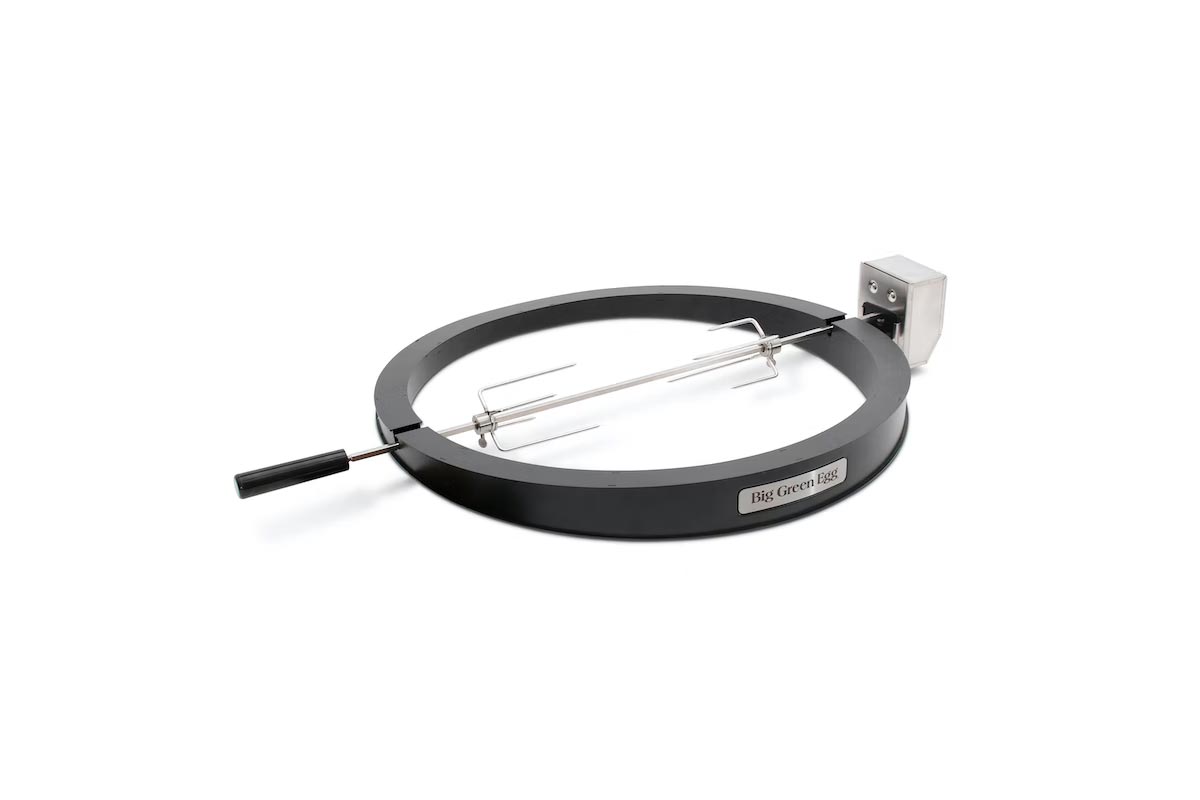Big Green Egg Rotisserie accessory, perfect for spit roasting meats, vegetables, and fruits in Northern and Southern Ireland.
