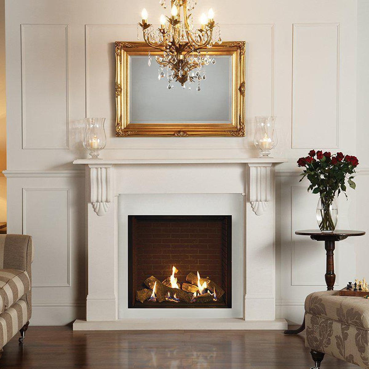 Gazco Riva2 750HL Edge gas fire shown with a Victorian Corbel mantel