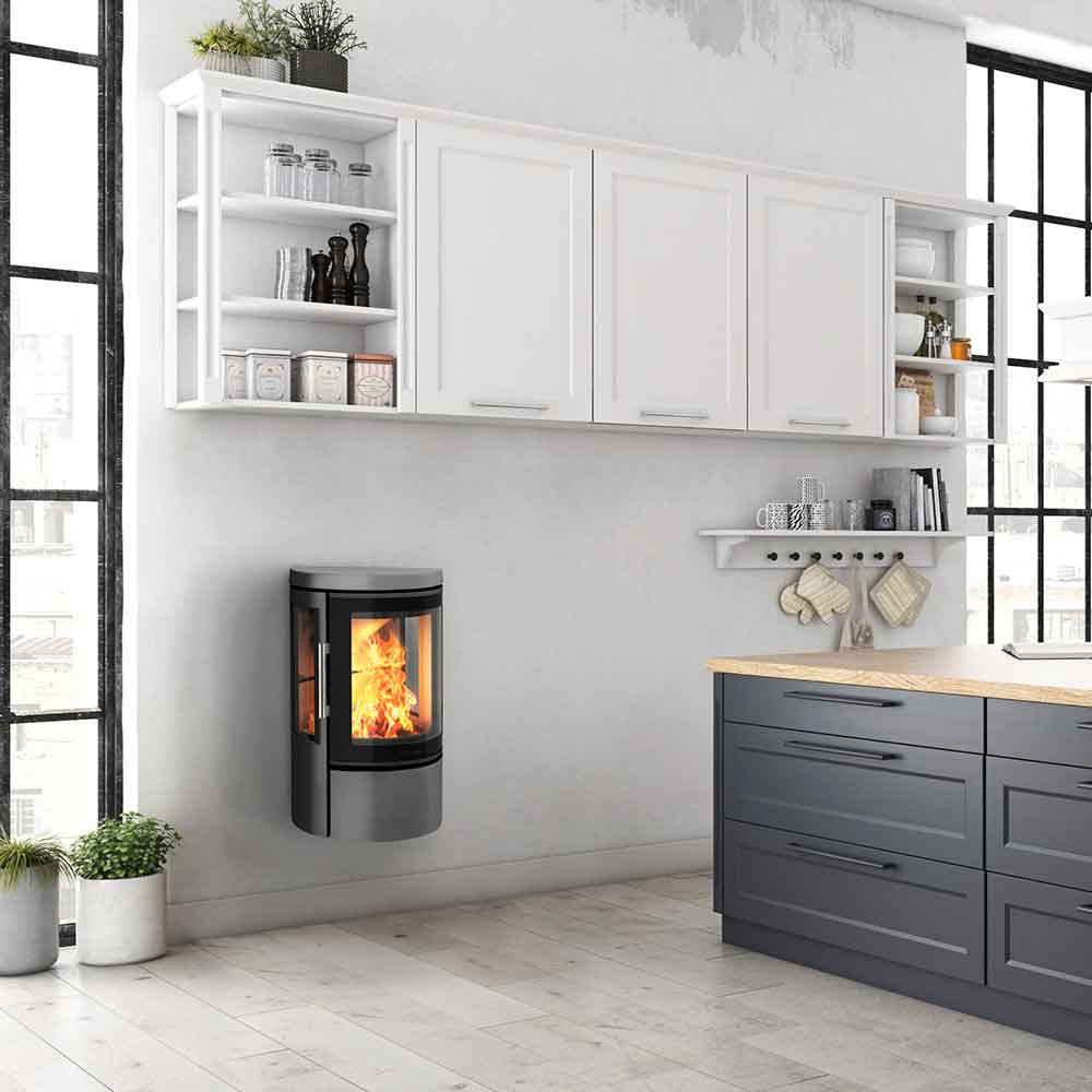 HWAM 2610m wood-burning stove in a room setting