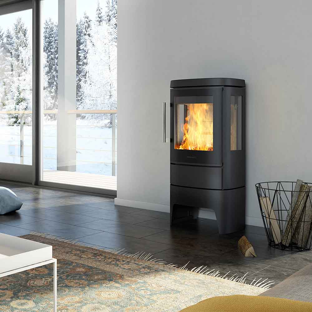 HWAM 4510m wood-burning stove in a room setting