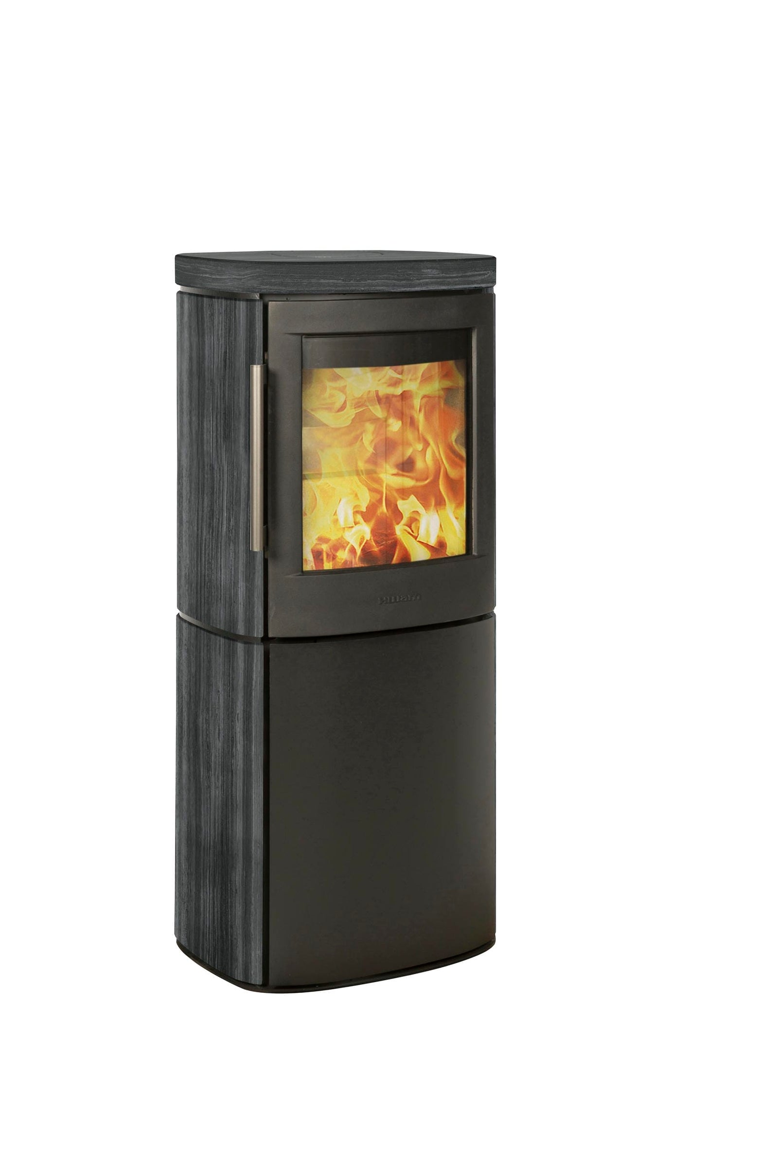 HWAM 4540 wood-burning stove with grey stone cladding