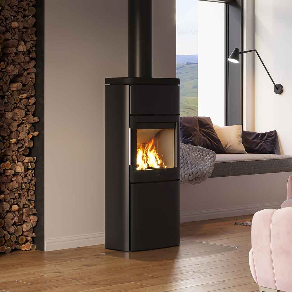 HWAM 4660c wood-burning stove in a room setting