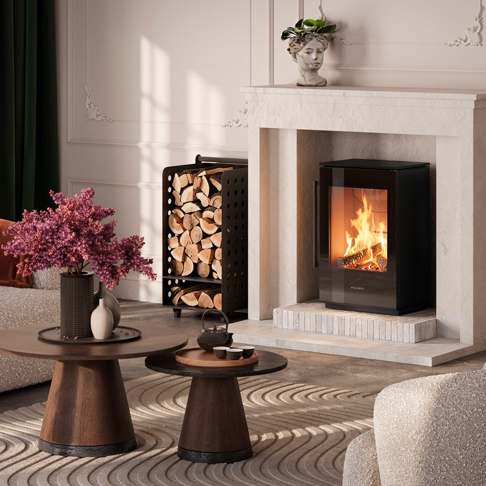 HWAM 5220m wood-burning stove in a room setting