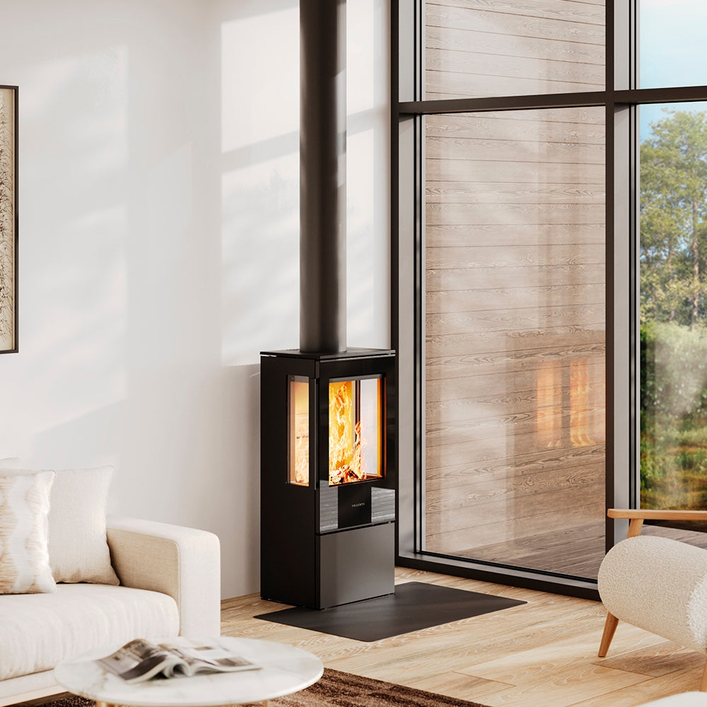 HWAM 5230m wood-burning stove in a room setting