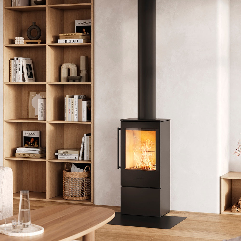 HWAM 5240c wood-burning stove in a room setting