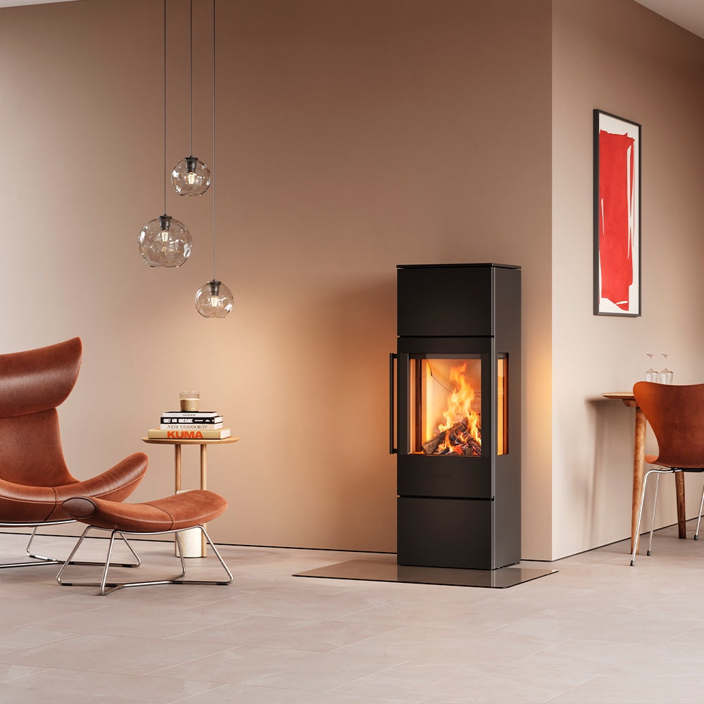 HWAM 5250c wood-burning stove in a room setting