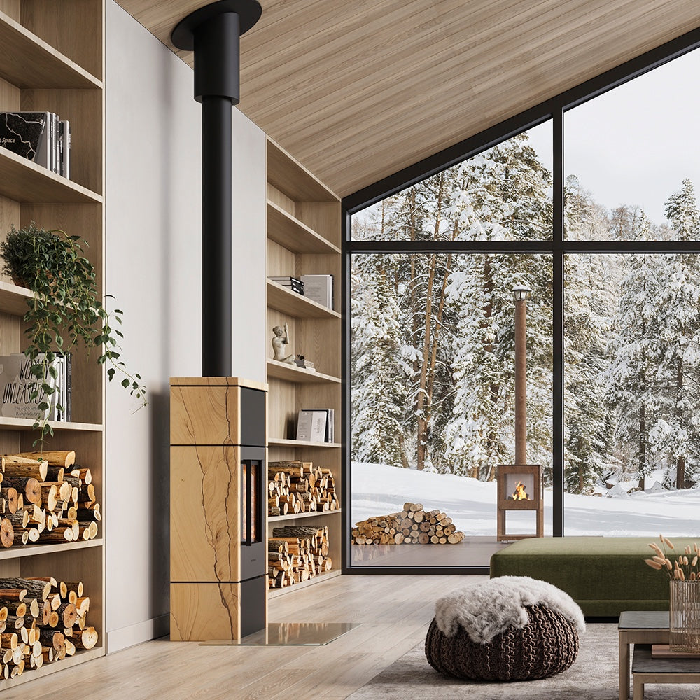 HWAM 5260c wood-burning stove in a room setting