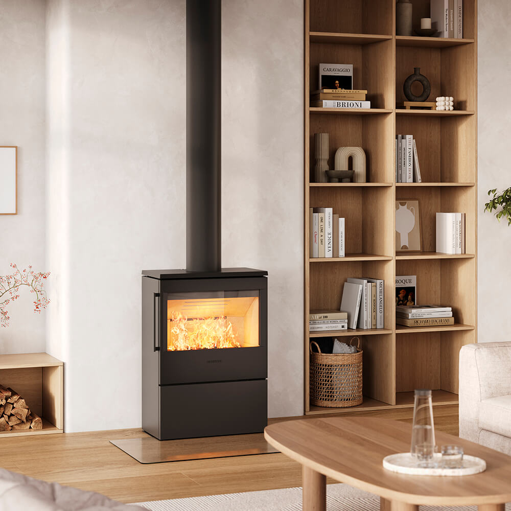 HWAM 5440c wood-burning stove in a room setting