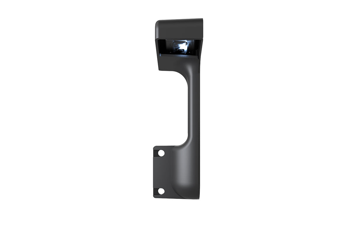 Front view of the Traeger Pellet Sensor showing its light and two mounting holes