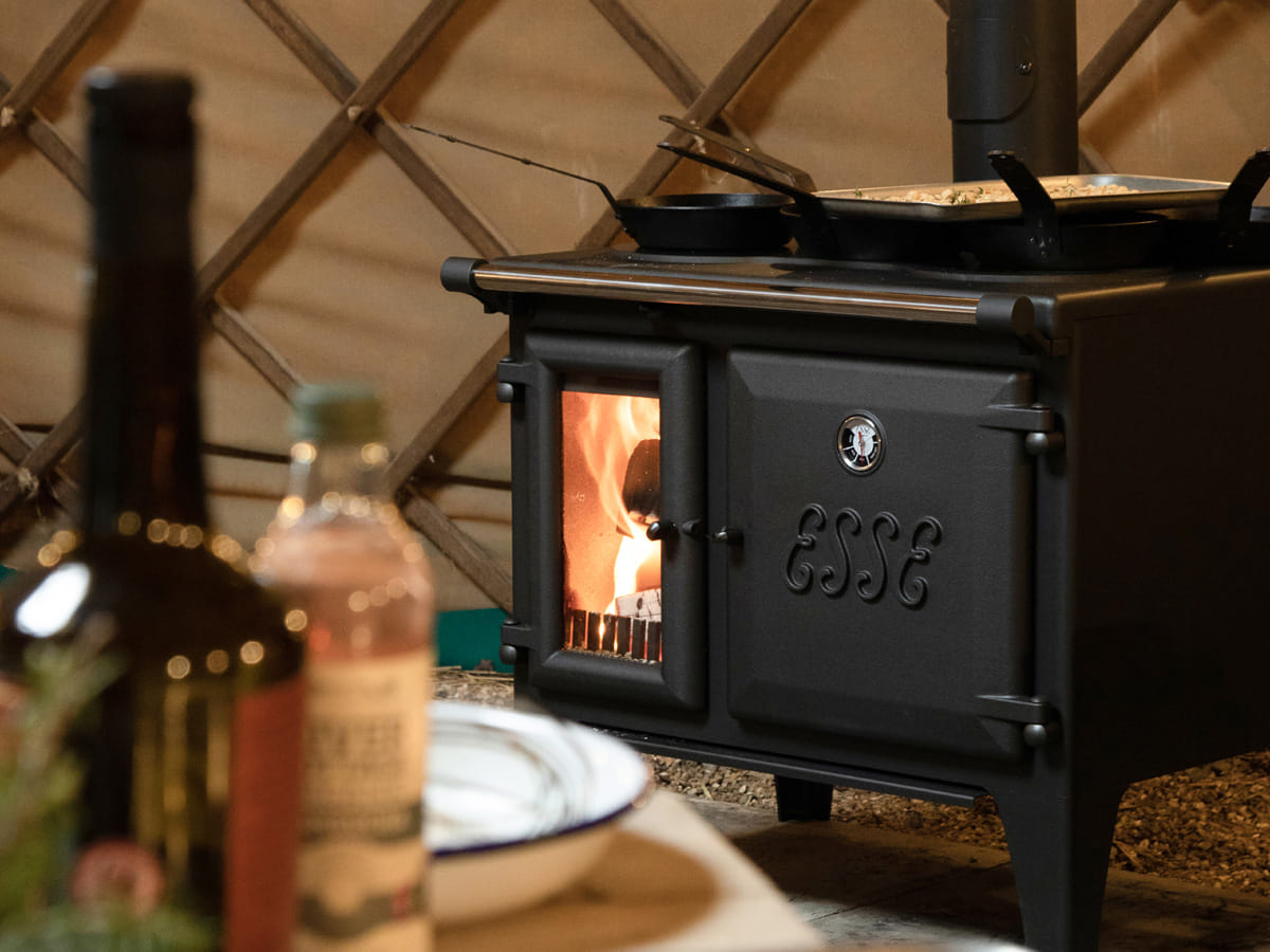 Angled view of the ESSE Lightheart S wood-fired cook stove