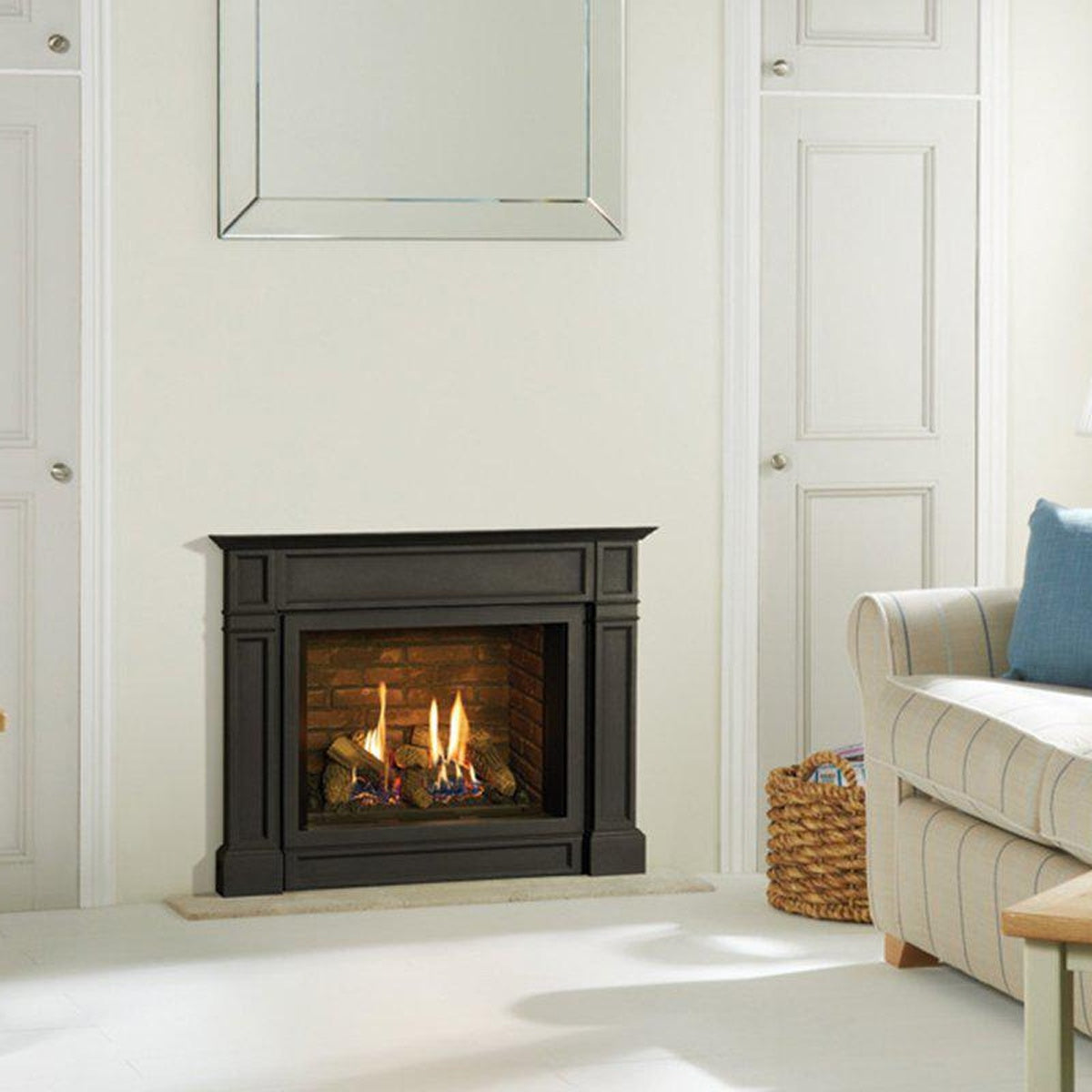 Gazco Riva2 500 Ellingham cast iron gas fire with brick-effect lining in a panelled room