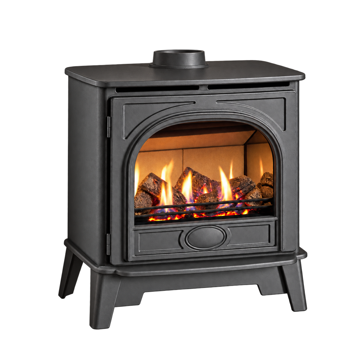 Gazco Stockton2 Medium gas stove with log-effect flames, isolated on a transparent background