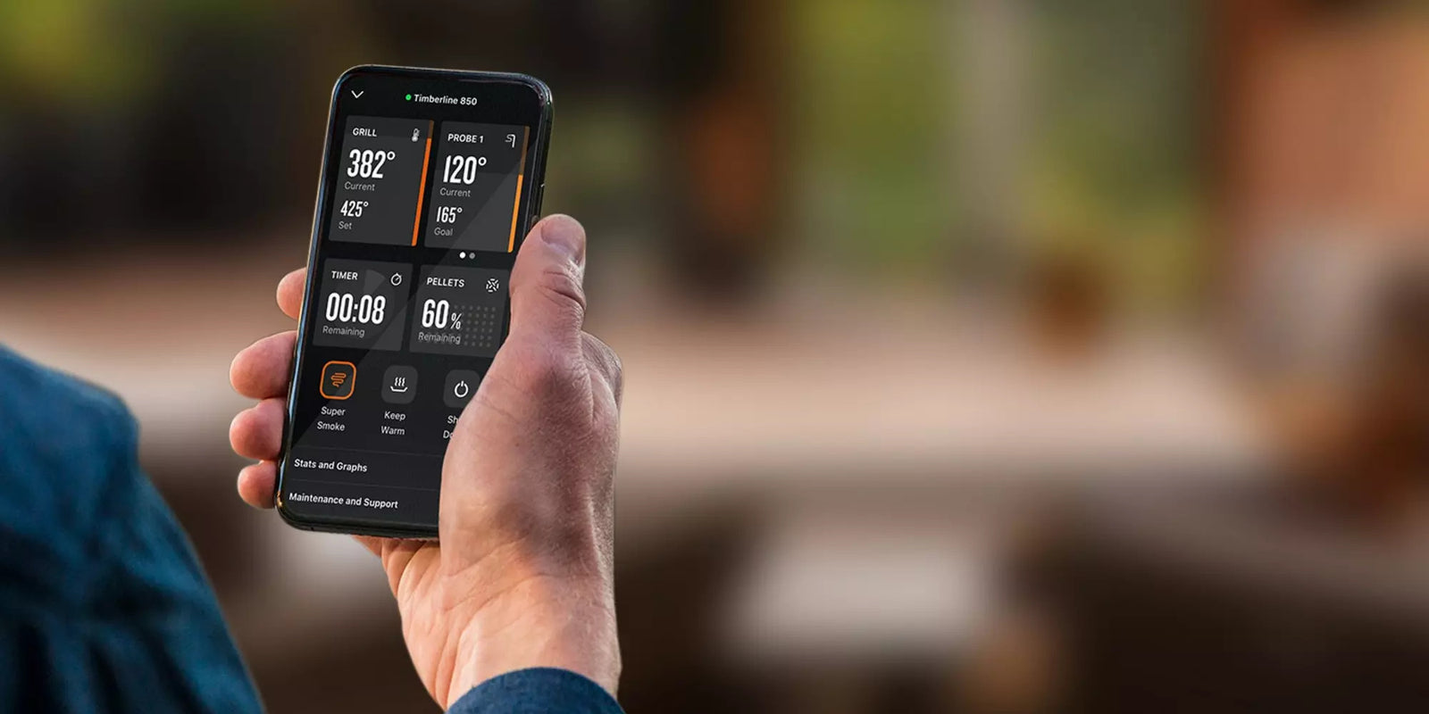 Traeger app control WiFIRE smartphone remote monitoring grill settings interface screenshot