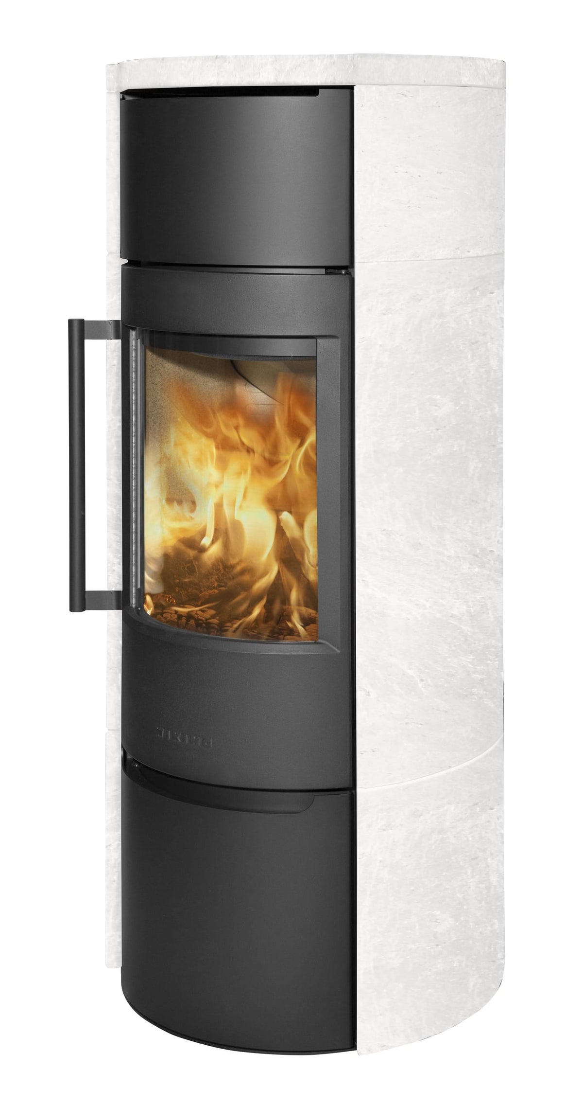 WIKING Luma 6 wood-burning stove with white natural stone cladding