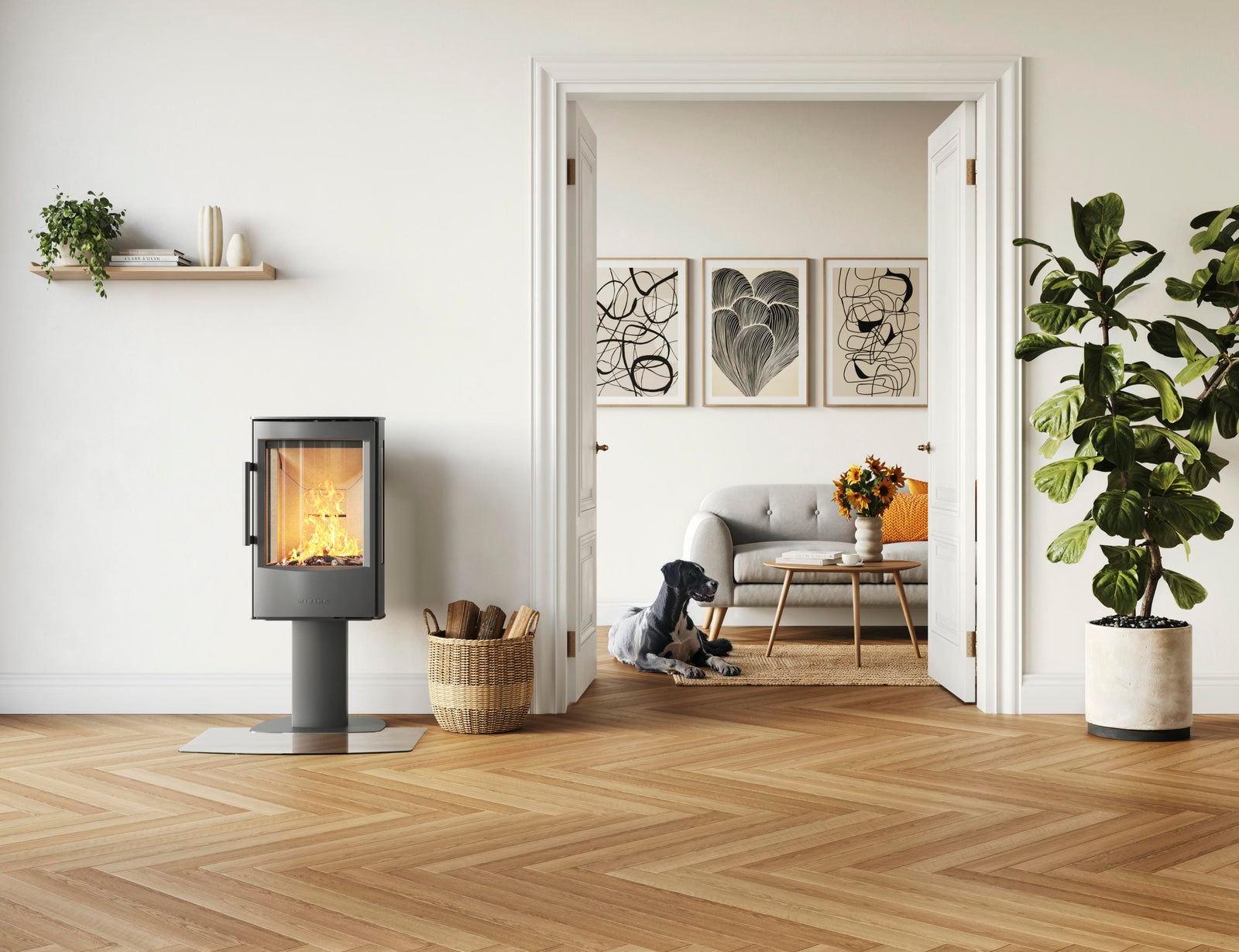 WIKING Miro 1 with a pedestal in a bright room with parquet flooring