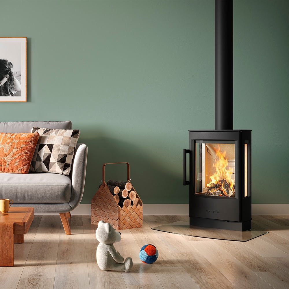 WIKING Miro 1+ wood-burning stove in a room setting